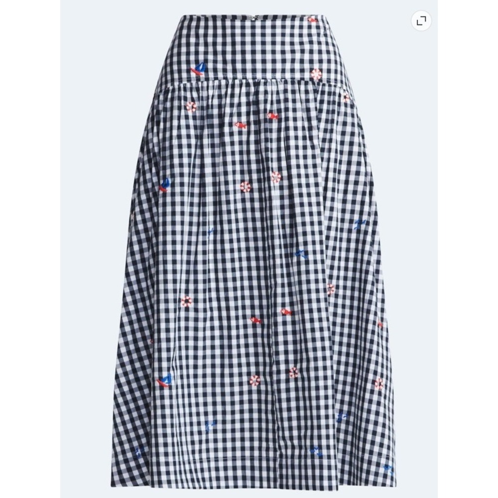 Free Assembly Women's Size 10 Nautical Embroidered Gingham Cotton Midi Skirt